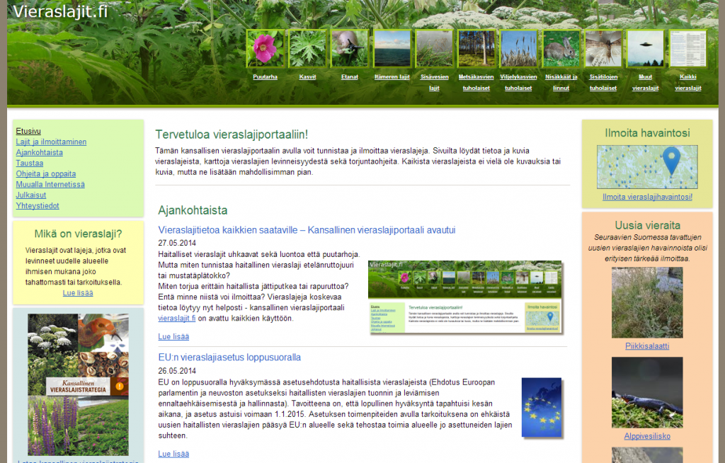 Tervetuloa vieraslajiportaaliin!  Vieraslajit